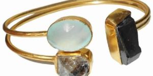 Artisan Handmade Herkimer Diamond And Black Tourmaline Gemstone Modern Bangle