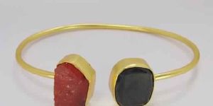 Black Onyx And Carnelian Double Stone Designer Bangle
