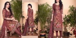Pari Suit Lawn Cotton Digital with Embroidery Work