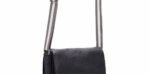 Black Leather Satchel Bag Nylon Strap
