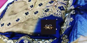 Dark Blue Embroidered Georgette Suit Material