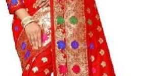 Light Red Banarasi Silk Meenakari Sarees