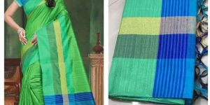 Light Green Raw Silk Saree with Contrast Blouse