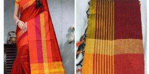 Maroon Raw Silk Saree with Contrast Blouse