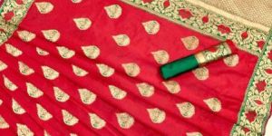 Red Printed Meenakari Banarasi Sarees