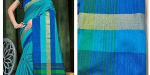 Sea Green Raw Silk Saree with Contrast Blouse
