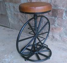 Cycle Wheel Bar Stools with Leather Seat