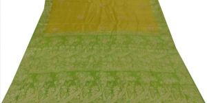 Green Colored Hand Embroidered Woven Pure Silk Sari