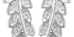 Leaf Shape Silver CZ Hook Earrings