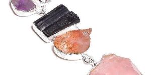 Black Shade Herkimer Diamond Green Tourmaline Raw Gemstone Pendant