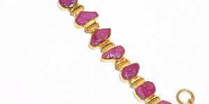 Corundum Ruby Raw Gemstone Gold Plated Bracelet