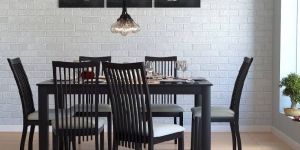 Wooden six-seater-dining-set