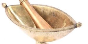 Diya Shape Brass Morter and Pestle