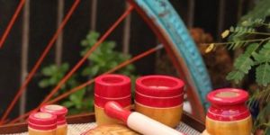 Eco Friendly Red Wooden Toy Kitchen Set Kids
