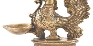 Elegant Brass Diya with Peacock Figurine