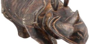 Teak Wood Rhino Carving Carved Rhinoceros Sculpture