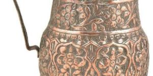 Vintage Copper Hand Carved Floral Design Water Jug