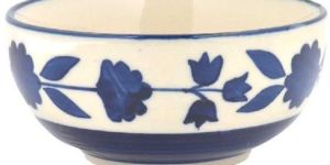 White Blue Floral Border Bowl Set of 2