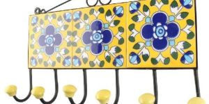 Yellow Ceramic Floral Tile Wall Hook
