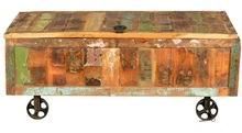 Modern Rustic Reclaimed Wood Cart Storage Trunk on Wheels