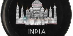 Black Marble Serving Plate Taj Mahal Replica Inlay Work Kitchen Decorative