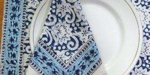 Hand Printed Blue Napkins - Set of 2