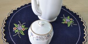 Scalloped Embroidered Denim Centerpiece