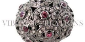 Natural Ruby Bead Pave Setted Pave Diamond Bead 92.5 Solis Sterling Silver Bead