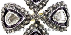 Pave Rosecut Diamond Polki Band Flower Design 92.5 Silver Fashion Ring Jewelry