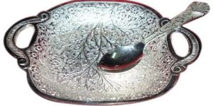 Silver Plated Tray with Spoon