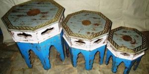 Antique Finish Wooden Stool Set