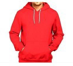 Mens Cotton Full Sleeve Red Hooded T-shirt