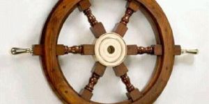 Wooden Ship Wheel with Brass Handle