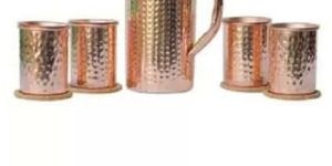 Hammered Copper Jug & Glass Set