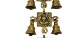 Brass Ganesh Laxmi and Saraswati Images with 7 Bells Wall Hanging