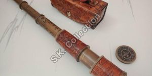 ANTIQUE BRASS TELESCOPE MARINE NAUTICAL LEATHER PIRATE SPYGLASS VINTAGE SCOPE