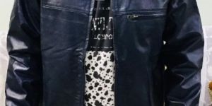 Mens Navy Blue Leather Jacket