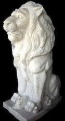 White Sitting Lion Marble Sculpture