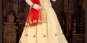 Designer Embroidered Silk Beige Lehenga Choli