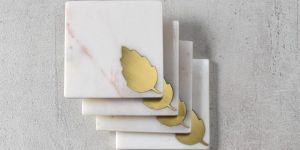 Marble Coaster with Brass Leaf ( Set of 4 )