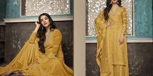 Unstitched Multicolor Plazzo Suit