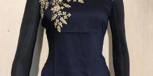 Black Cut Sleeves Blouse