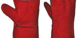 Unisex Red Leather Split Gloves