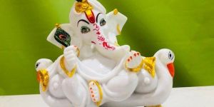 White Polyresin Multicolor Ganesh Statue F