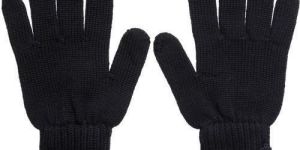 Black Cotton Knitted Gloves