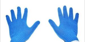 Blue Cotton Knitted Gloves