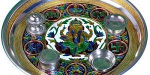 Ganesh Design Meenakari Steel Pooja Dish