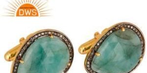 Pave Diamond and Emerald Gemstone Cufflinks