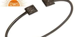 Pave Diamond Cuff Bangle Black Rhodium Plated Bracelet