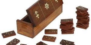 WOODEN DOMINO SET WITH BRASS ANCHOR ON TOP